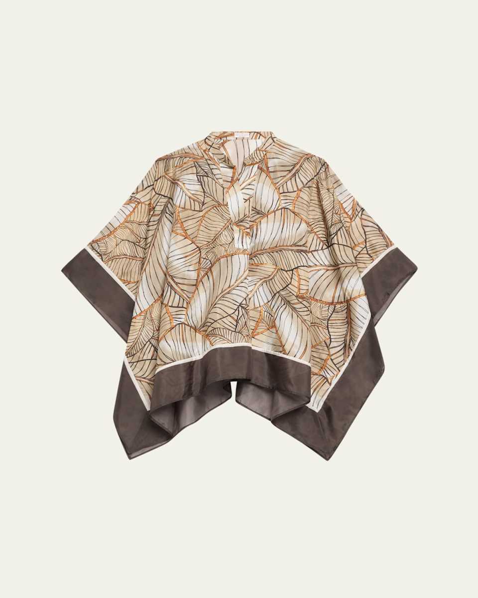 Papyrus Print Ponge Silk Poncho